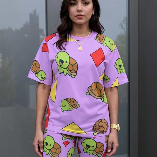 Zoey's Geometric Turtle Adult Size Pajama Set – K-Pop Demon Hunters Edition for Lounging Nap Sleeping