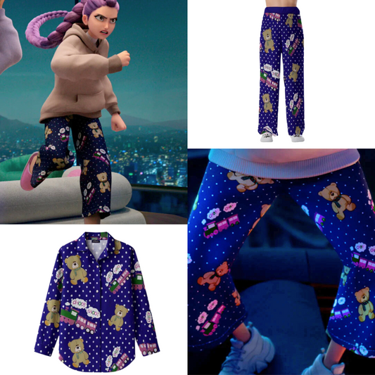 Rumi Choo Choo Train Teddy Bear Pajama Pants and Shirt Set from K-POP Demon Hunters
