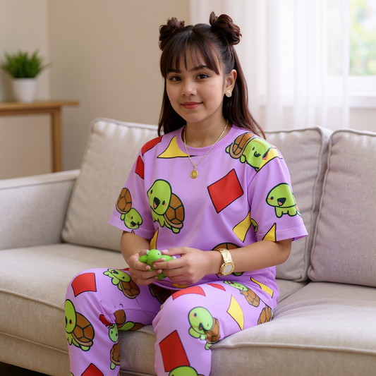 Kid Size - Zoey's Geometric Turtle Pajama Set – K-Pop Demon Hunters Edition for Lounging Nap Sleeping