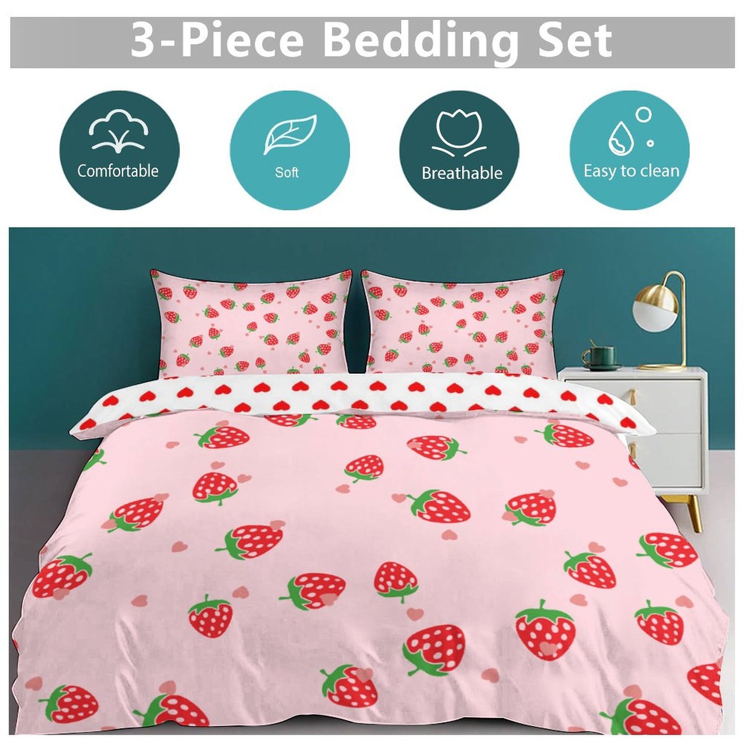 Pretty in Pink | Ultra-Soft Double-Sided Microfiber Duvet Cover Set – Includes Duvet Cover + 2 Pillowcases
