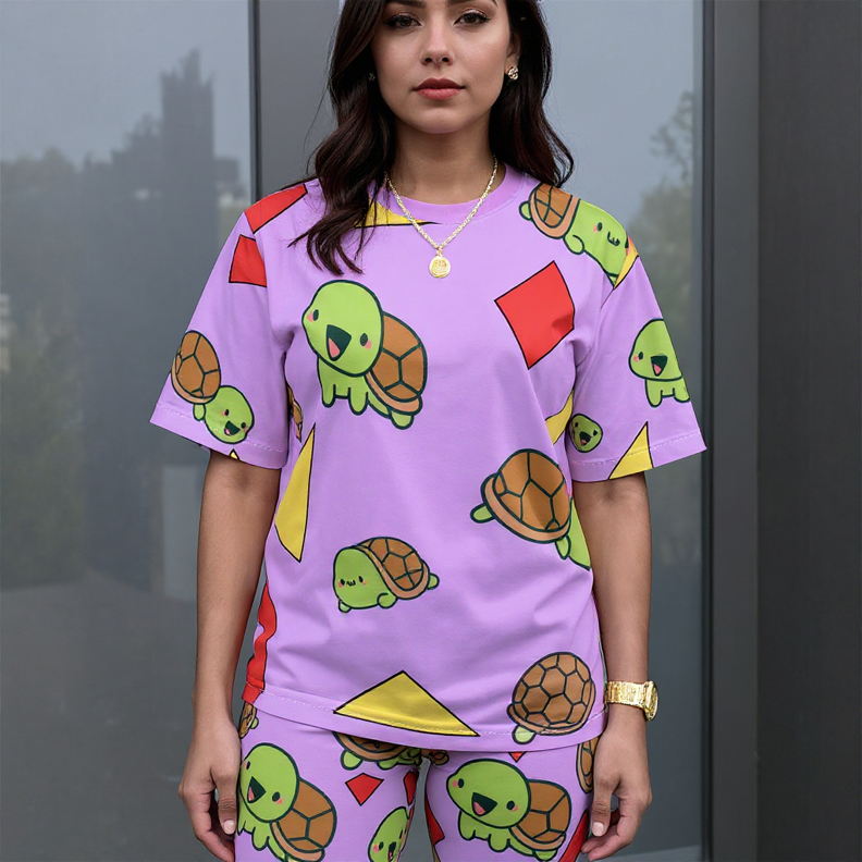 Zoey's Geometric Turtle Adult Size Pajama Set – K-Pop Demon Hunters Edition for Lounging Nap Sleeping