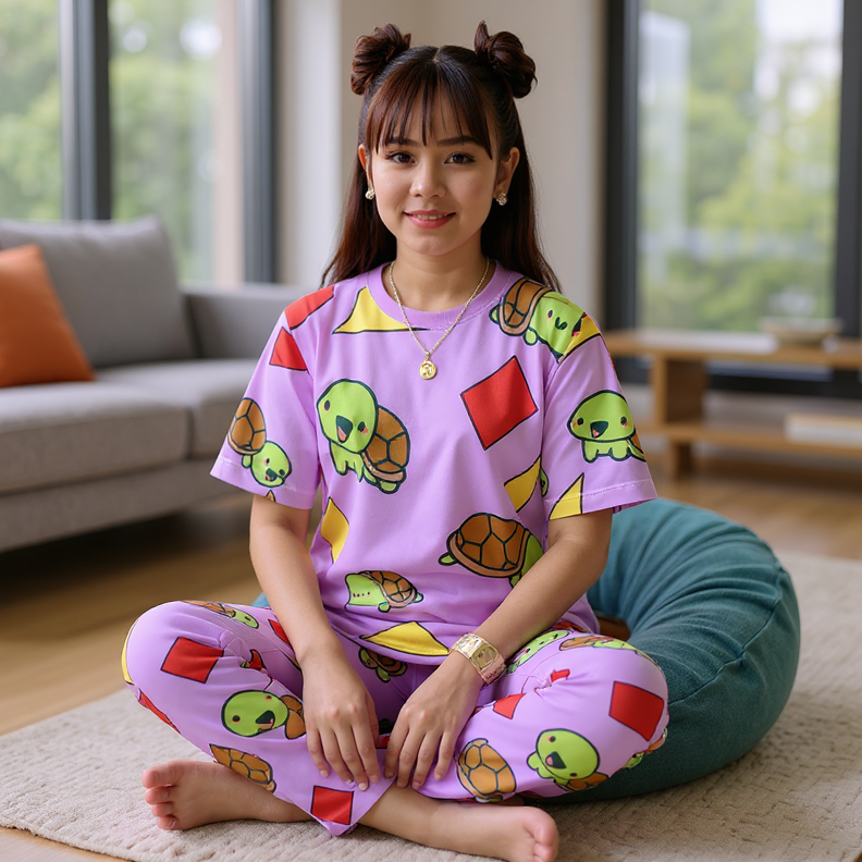 Kid Size - Zoey's Geometric Turtle Pajama Set – K-Pop Demon Hunters Edition for Lounging Nap Sleeping