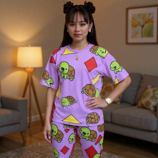 Kid Size - Zoey's Geometric Turtle Pajama Set – K-Pop Demon Hunters Edition for Lounging Nap Sleeping